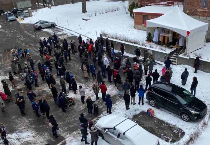 Open-air Masses as Churches Remain Closed in Quebec, Canada