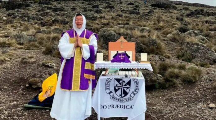 Priest Celebrates Mass at the Summit of Mt Kilimanjaro, the Highest Mountain in Africa